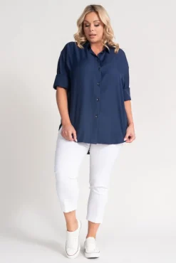 Damskie Polski Granatowa Koszula oversize DEMENO