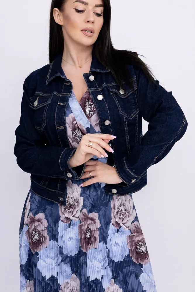 Damskie Włoski Granatowa Kurtka jeansowa GERVEN