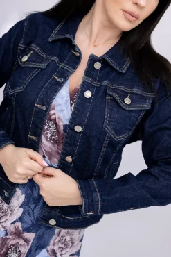 Damskie Włoski Granatowa Kurtka jeansowa GERVEN