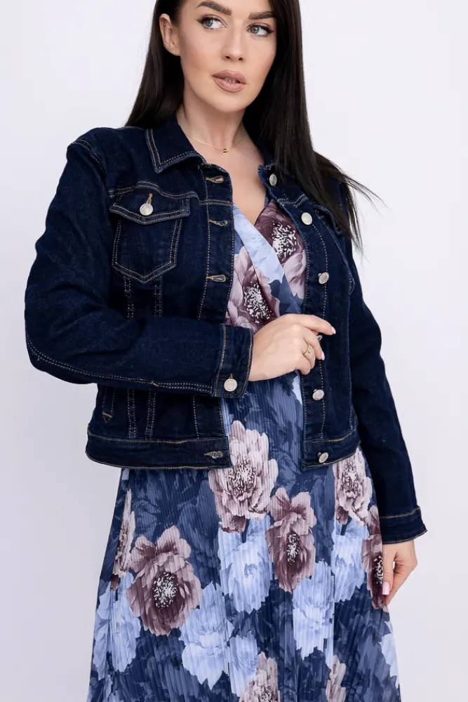 Damskie Włoski Granatowa Kurtka jeansowa GERVEN