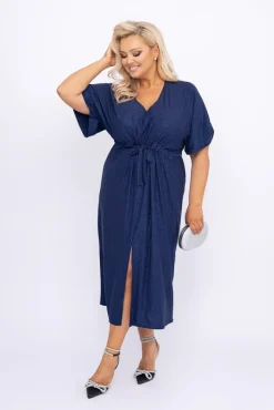 Polski Granatowa Sukienka brokatowa MONSORI