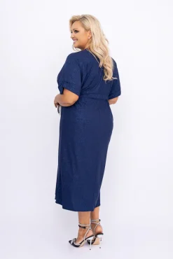 Polski Granatowa Sukienka brokatowa MONSORI