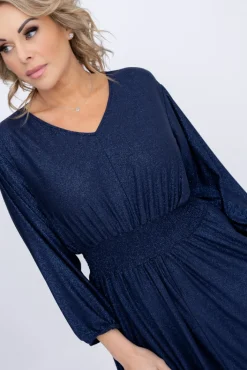 Polski Granatowa Sukienka brokatowa z marszczeniem BAGOZIA