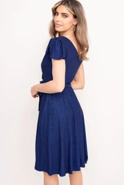 Polski Granatowa Sukienka brokatowa GENVELI