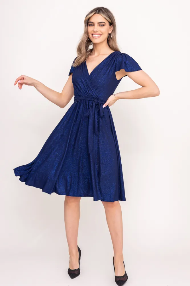 Polski Granatowa Sukienka brokatowa GENVELI