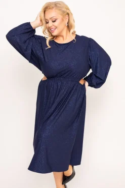 Polski Granatowa Sukienka brokatowa ELEKTI