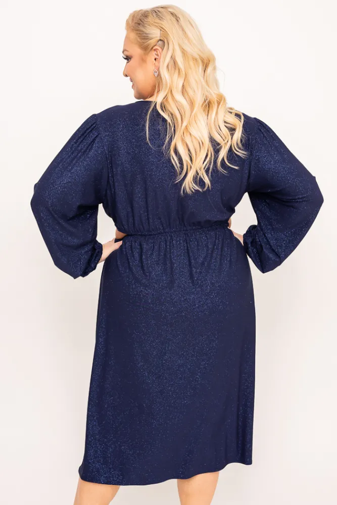 Polski Granatowa Sukienka brokatowa ELEKTI