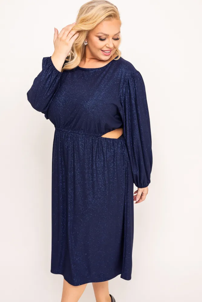 Polski Granatowa Sukienka brokatowa ELEKTI