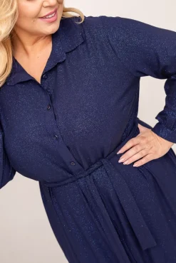 Polski Granatowa Sukienka brokatowa VOLTI