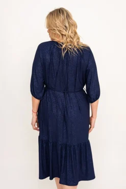 Polski Granatowa Sukienka brokatowa z paskiem PENTUZI