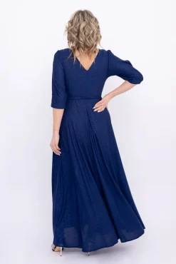 Polski Granatowa Sukienka brokatowa LESEMINA