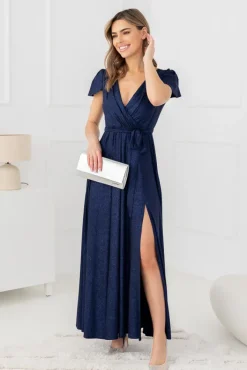 Polski Granatowa Sukienka brokatowa HESIO