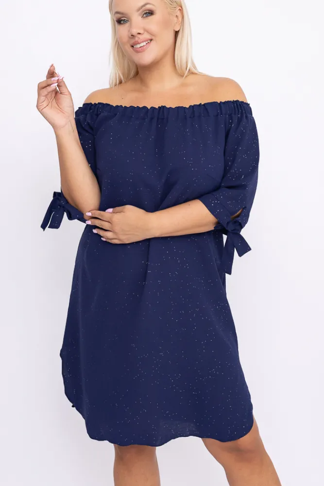 Polski Granatowa Sukienka brokatowa PENARIS