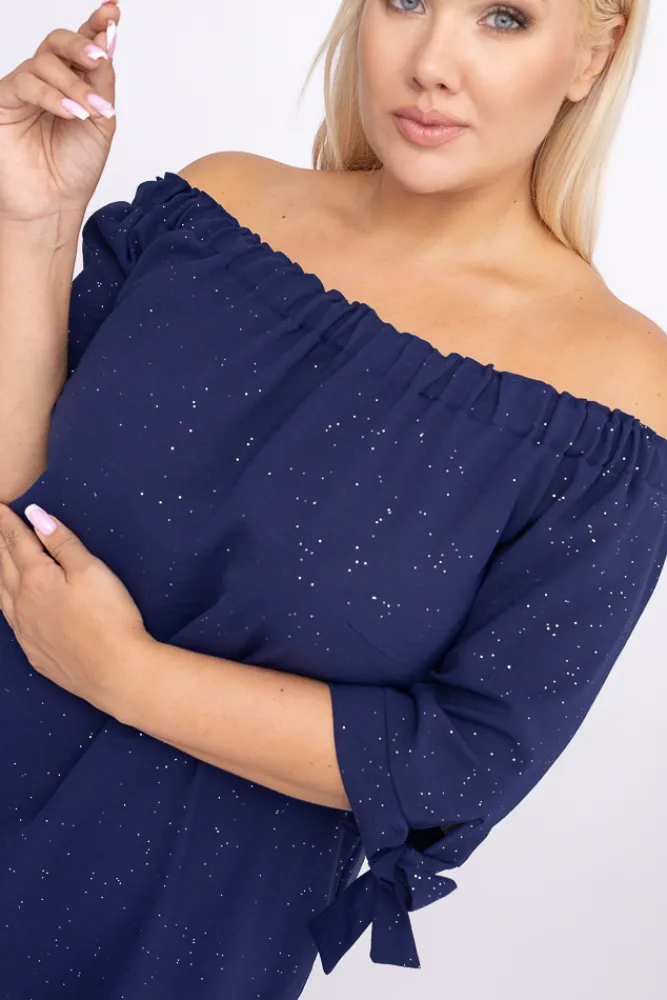 Polski Granatowa Sukienka brokatowa PENARIS