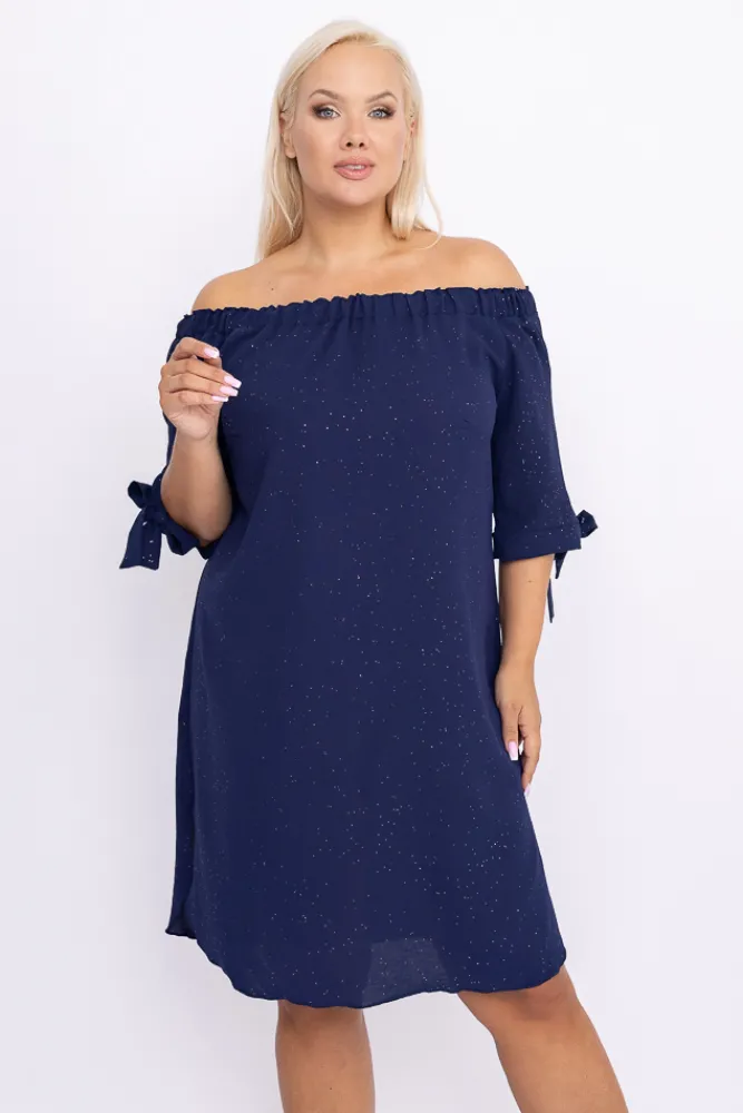 Polski Granatowa Sukienka brokatowa PENARIS