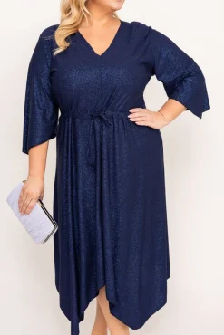 Polski Granatowa Sukienka brokatowa KENZI
