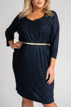 Polski Granatowa Sukienka błyszcząca KOLIO