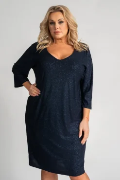 Polski Granatowa Sukienka błyszcząca KOLIO