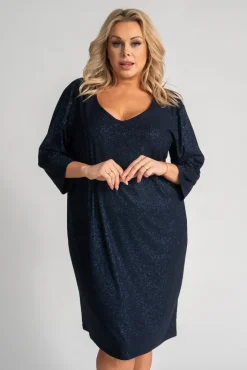 Polski Granatowa Sukienka błyszcząca KOLIO