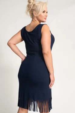 Polski Granatowa Sukienka z frędzlami RIVIO