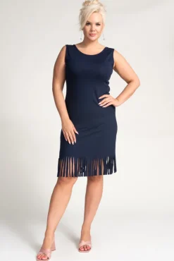 Polski Granatowa Sukienka z frędzlami RIVIO