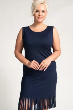 Polski Granatowa Sukienka z frędzlami RIVIO