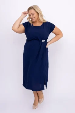 Polski Granatowa Sukienka z kokardką KARTISIA