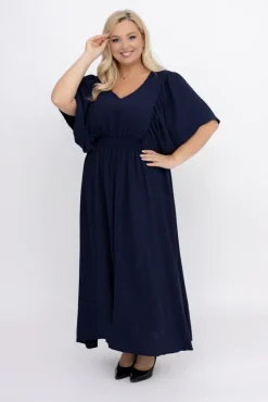 Polski Granatowa Sukienka z marszczeniem VELUZINO
