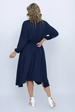 Polski Granatowa Sukienka z marszczeniem MILIO