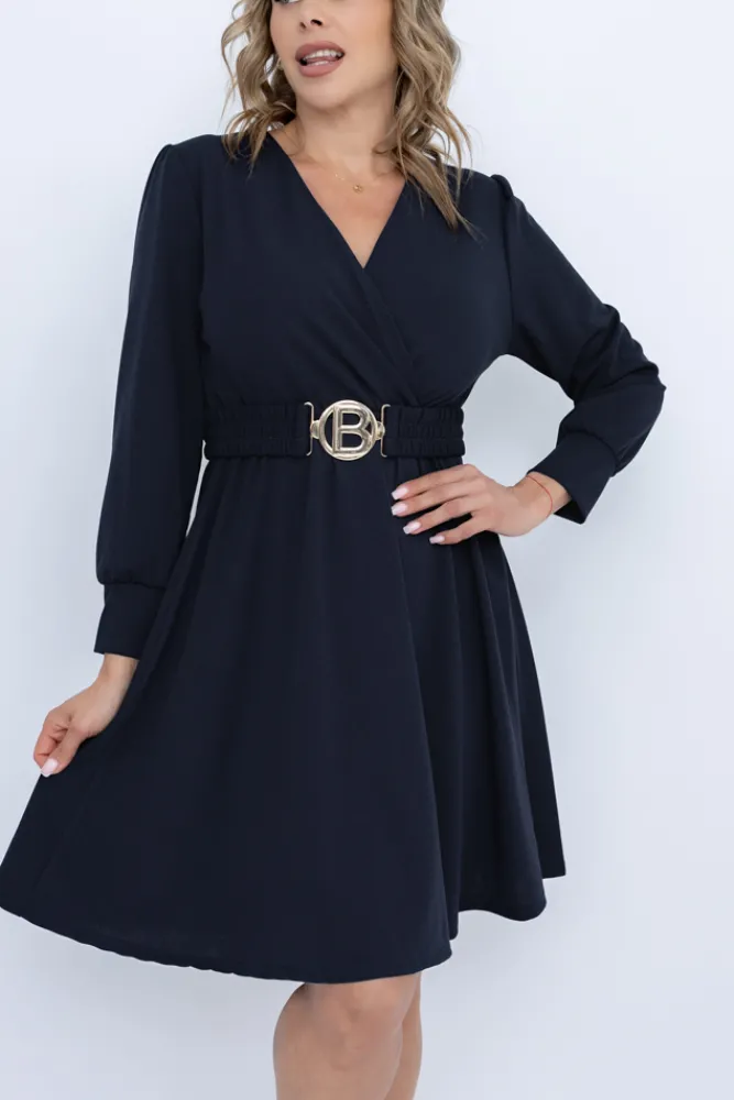 Włoski Granatowa Sukienka z paskiem SARMANIA