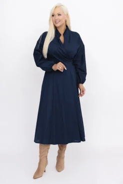 Włoski Granatowa Sukienka z wiązaniem SIMENTUI