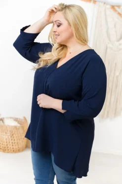 Damskie Polski Granatowa Tunika CENZA Plus Size