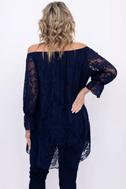 Damskie Polski Granatowa Tunika koronkowa BENITO