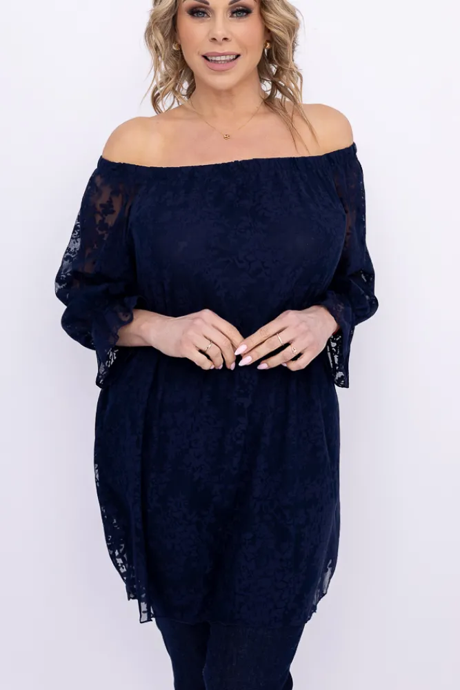 Damskie Polski Granatowa Tunika koronkowa BENITO