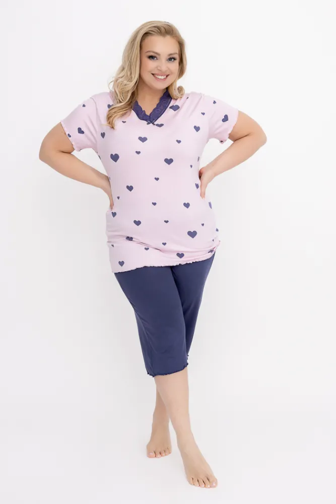 Granatowo-różowa Piżama RAMANI Wzór 2