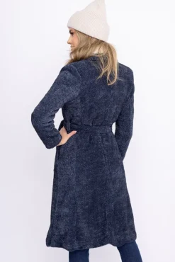 Damskie Włoski Granatowy Płaszcz wiązany VISION