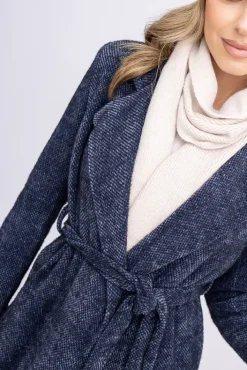 Damskie Włoski Granatowy Płaszcz wiązany VISION