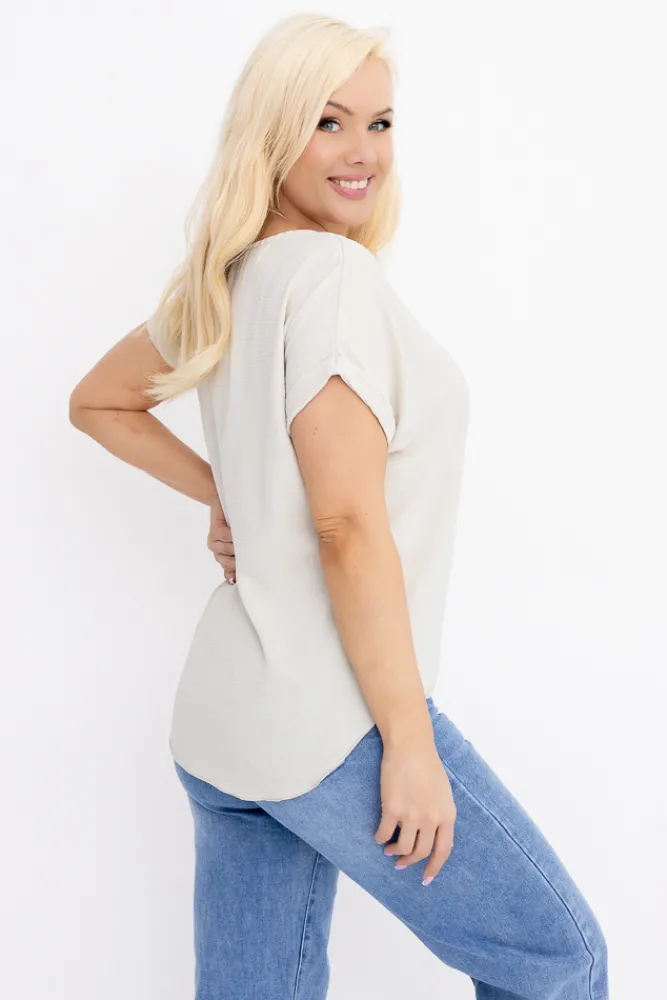 Damskie Włoski Jasnobeżowa Bluzka z wisiorkiem FAIRY