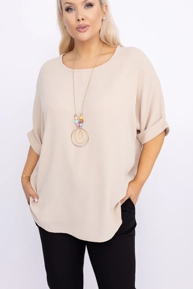 Damskie Włoski Jasnobeżowa Bluzka z wisiorkiem BELUCIO