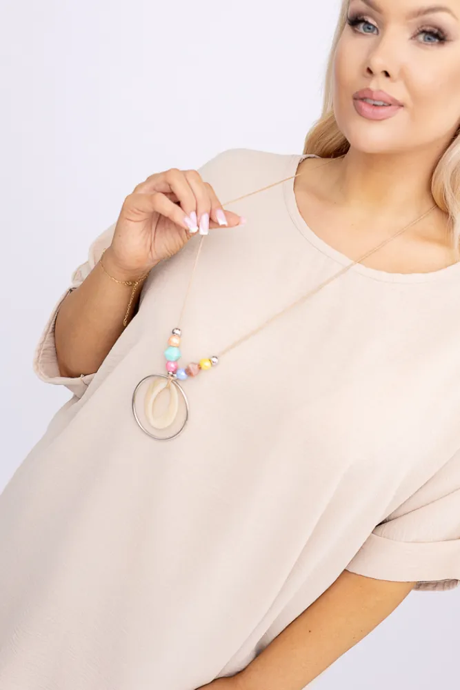 Damskie Włoski Jasnobeżowa Bluzka z wisiorkiem BELUCIO