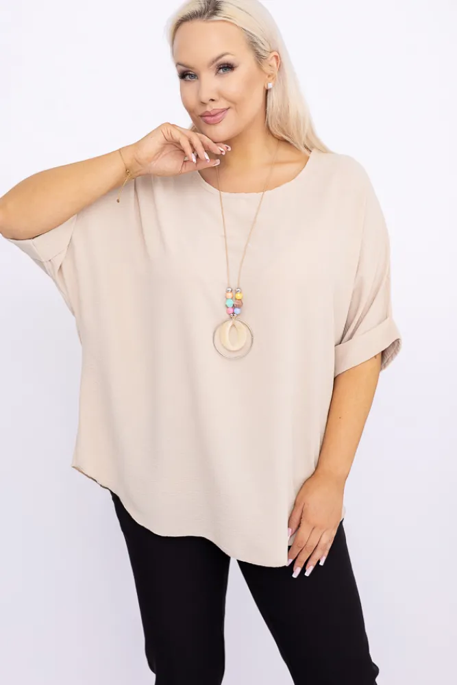 Damskie Włoski Jasnobeżowa Bluzka z wisiorkiem BELUCIO