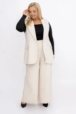 Włoski Jasnobeżowa Kamizelka elegancka z dżetami RAGI