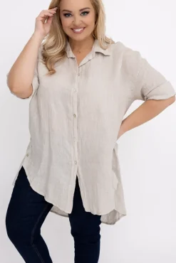 Damskie Włoski Jasnobeżowa Koszula lniana LOGARIO