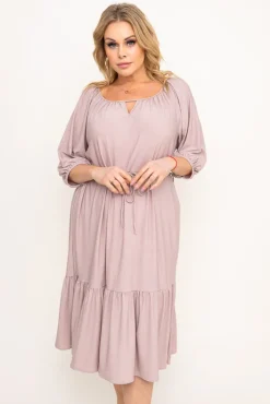 Polski Jasnobeżowa Sukienka brokatowa z paskiem PENTUZI