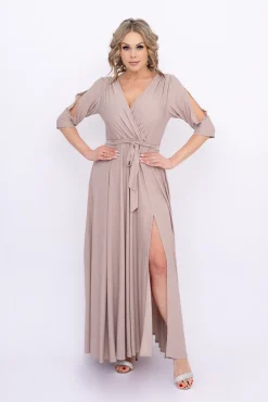 Polski Jasnobeżowa Sukienka brokatowa LESEMINA