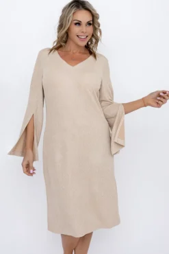 Polski Jasnobeżowa Sukienka błyszcząca VERIGO