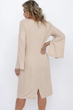 Polski Jasnobeżowa Sukienka błyszcząca VERIGO