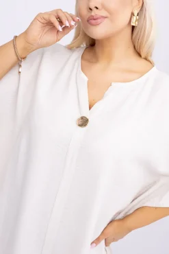 Włoski Jasnobeżowa Sukienka KIRMEN