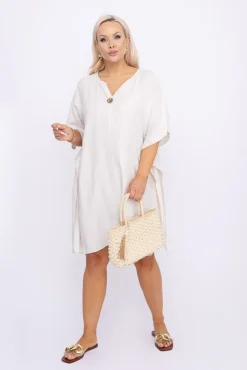 Włoski Jasnobeżowa Sukienka KIRMEN