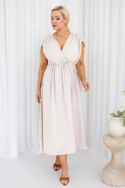 Włoski Jasnobeżowa Sukienka LASTIA
